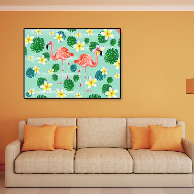 Avtoit | Flamingo Print Painting Tropical Stylish Textured Canvas Wall Art for Dining Room