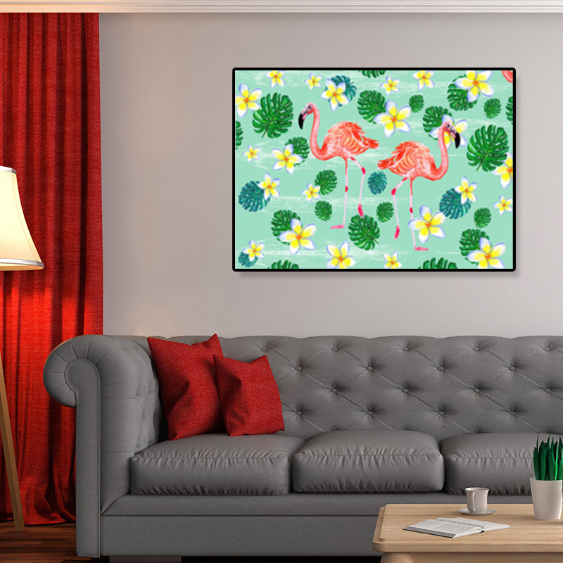 Avtoit | Flamingo Print Painting Tropical Stylish Textured Canvas Wall Art for Dining Room
