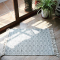 Avtoit | Moroccan tribal flower pattern rug blue and gray cotton rug non-slip pet-friendly washable rug for the living room