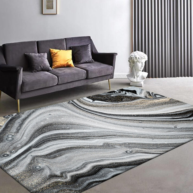 Avtoit | Modernist Decorative Rug Black Abstract Rug Polyester Washable Non-Slip Pet-Friendly Rug