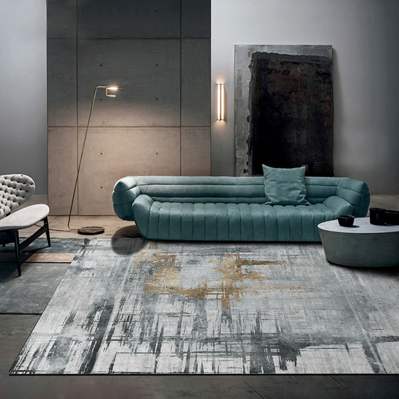Avtoit | Modern Abstract Rug Smoke Grey Polyester Rug Non-Slip Backing Pet-Friendly Washable Area Rug for Home