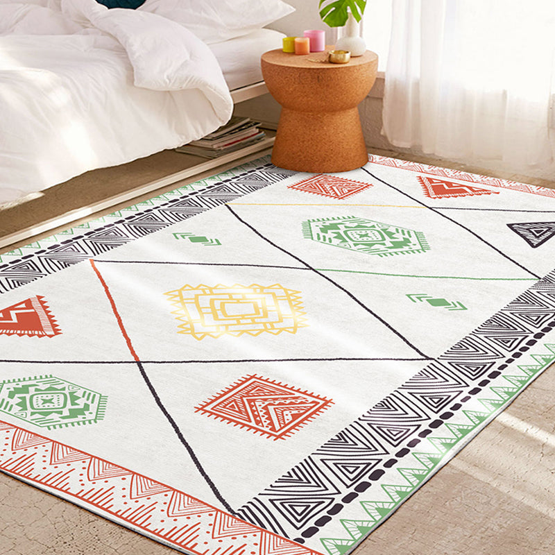 Avtoit | Southwest living rug white tribal geometric patterns rug polyester washable non-slip pet-friendly rug