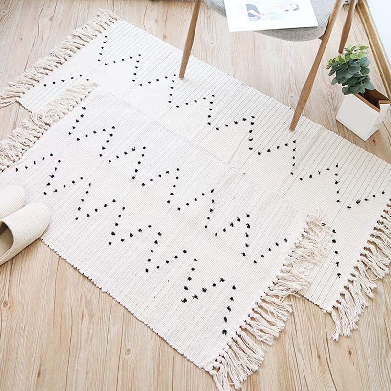 Avtoit | Southwest Striped Pattern Carpet White Cotton Carpet Non-Slip Pet-Friendly Washable Carpet for Living Room