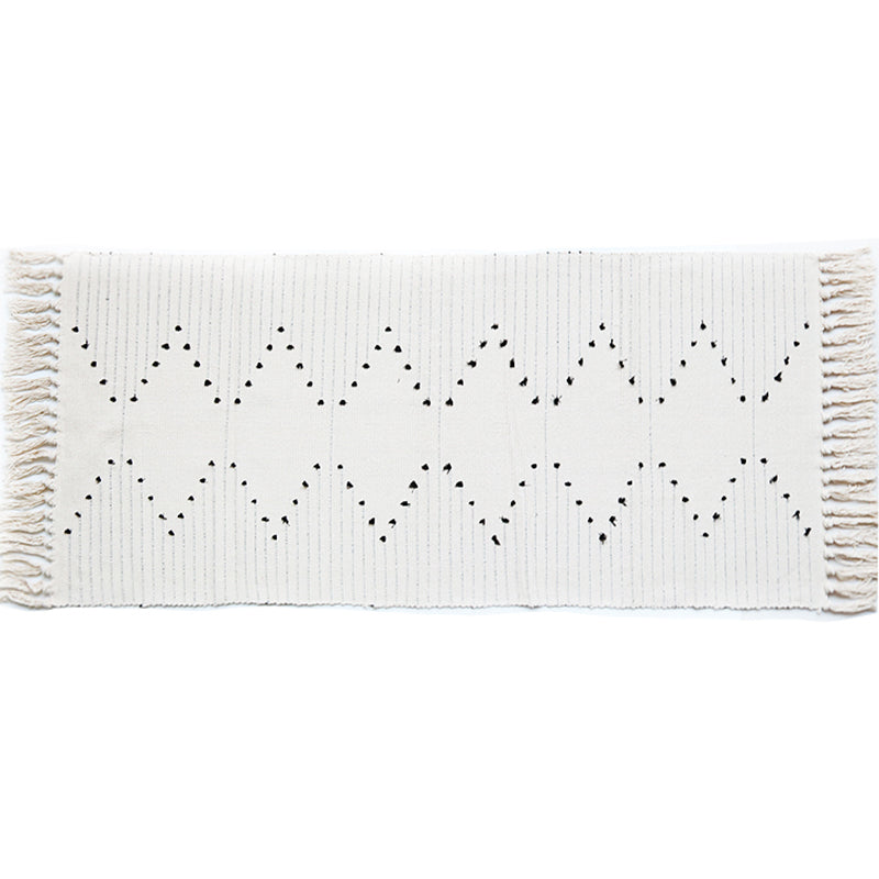 Avtoit | Southwest Striped Pattern Carpet White Cotton Carpet Non-Slip Pet-Friendly Washable Carpet for Living Room