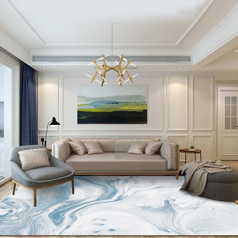 Avtoit | Modernist Decorative Carpet Blue Watercolor Pattern Carpet Polypropylene Washable Non-Slip Pet-Friendly Carpet