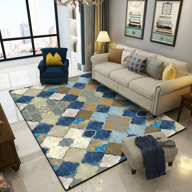 Avtoit | Multicolored Moroccan Carpet Polyester geometric ogee pattern carpet pet-friendly washable non-slip rug for the living room