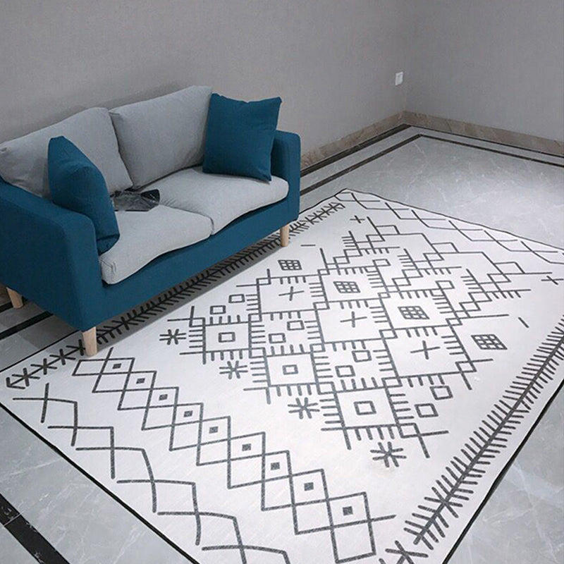 Avtoit | Light Gray Bedroom Rug Southwestern Tribal Geometric Pattern Rug Polypropylene Machine Washable Non-Slip Back Rug