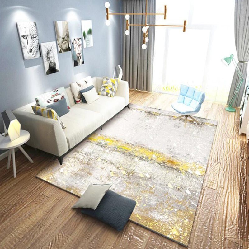 Avtoit | Stylish Gold Modern Rug Synthetic Abstract Rug Non-Slip Pet-Friendly Washable Rug for the Living Room