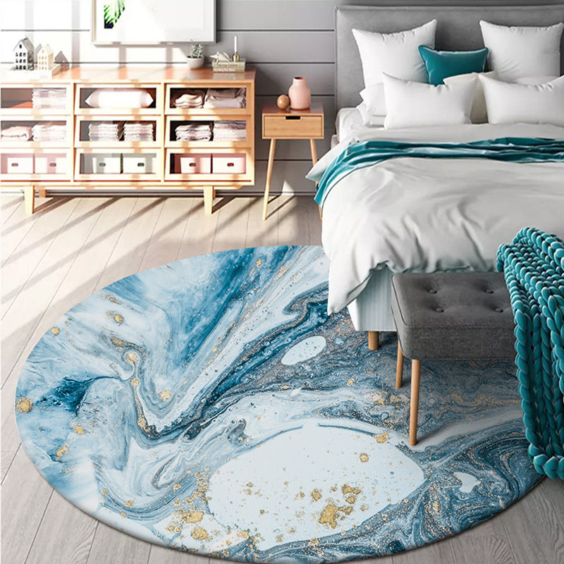 Avtoit | Simple Abstract Area Rug Green and Blue Modernist Carpet Polyester Non-Slip Pet-Friendly Washable Rug for the Living Room