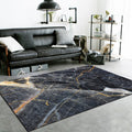 Avtoit | Black Living Room Rug Modernism Marble Surface Pattern Rug Polyester Machine Washable Non-Slip Backing Rug