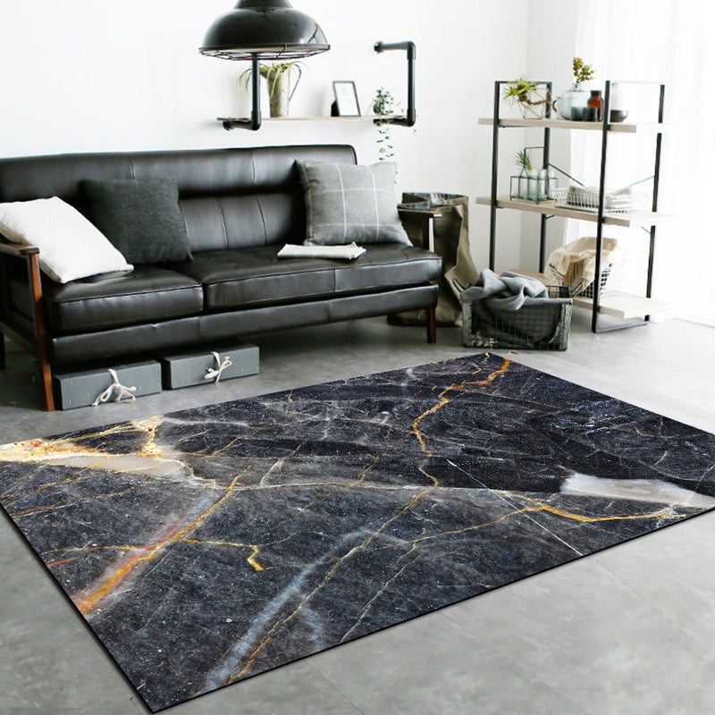Avtoit | Black Living Room Rug Modernism Marble Surface Pattern Rug Polyester Machine Washable Non-Slip Backing Rug