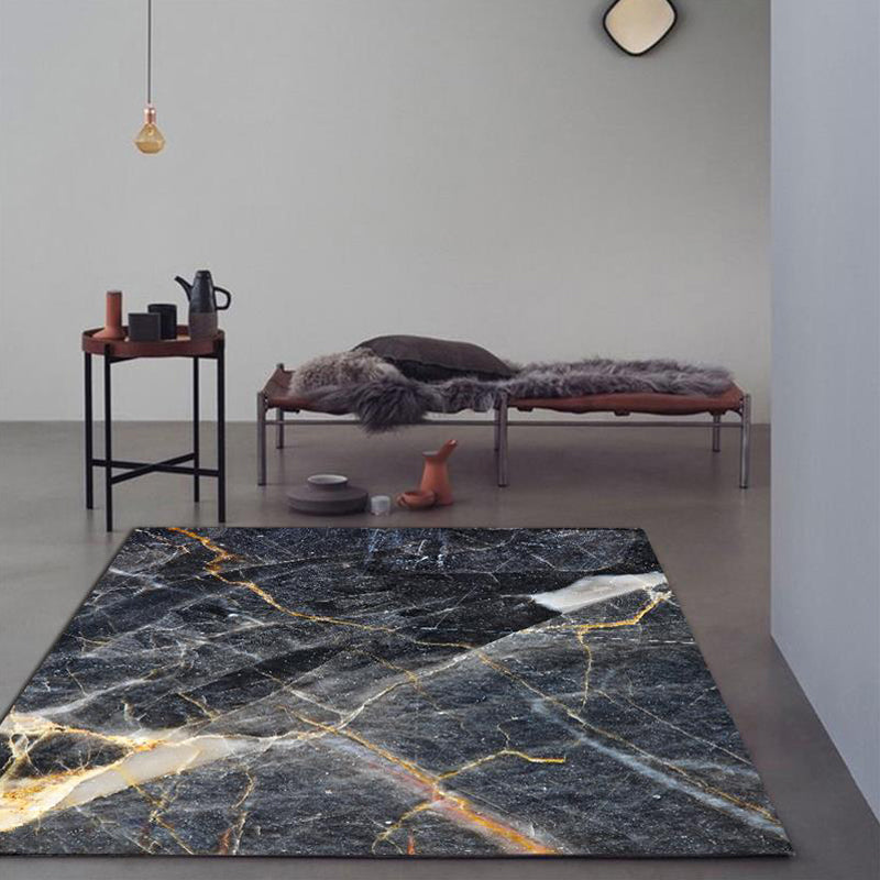 Avtoit | Black Living Room Rug Modernism Marble Surface Pattern Rug Polyester Machine Washable Non-Slip Backing Rug