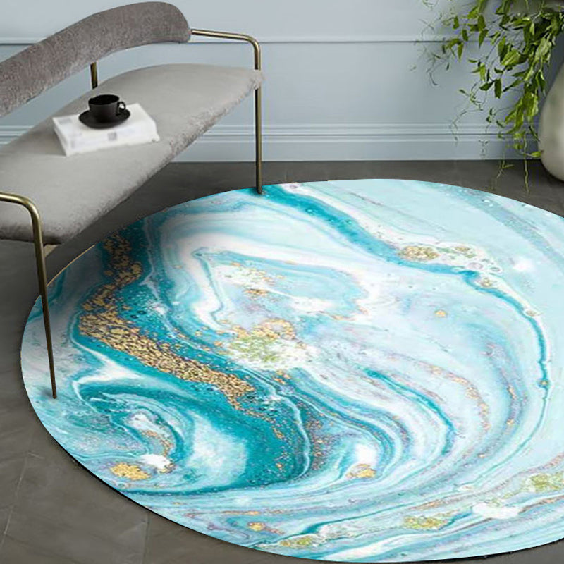 Avtoit | Modern Watercolor Pattern Area Rug Blue Polyester Carpet Non-Slip Pet-Friendly Washable Rug for Study
