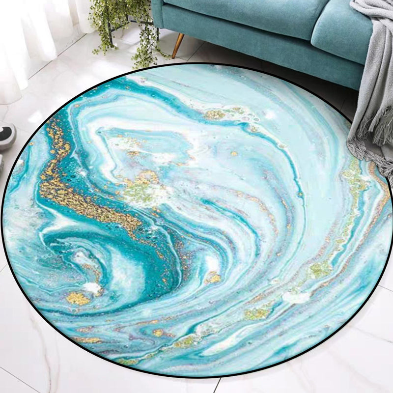 Avtoit | Modern Watercolor Pattern Area Rug Blue Polyester Carpet Non-Slip Pet-Friendly Washable Rug for Study