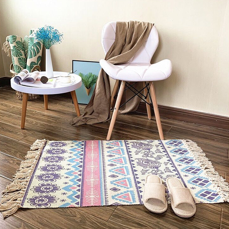 Avtoit | Eunique Tribal Pattern Rug Multicolored Southwestern Rug Cotton Washable Non-Slip Pet-Friendly Rug for the Living Room