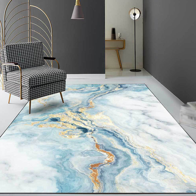 Avtoit | Modern Abstract Carpet Blue Synthetic Carpet Non-Slip Pet-Friendly Washable Carpet for Home
