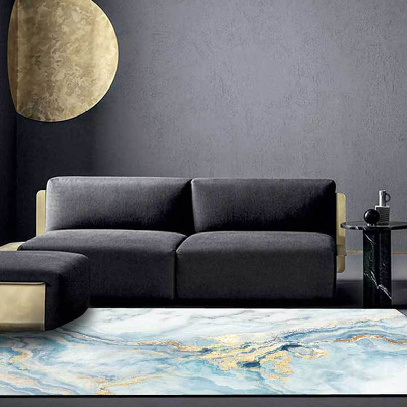 Avtoit | Modern Abstract Carpet Blue Synthetic Carpet Non-Slip Pet-Friendly Washable Carpet for Home