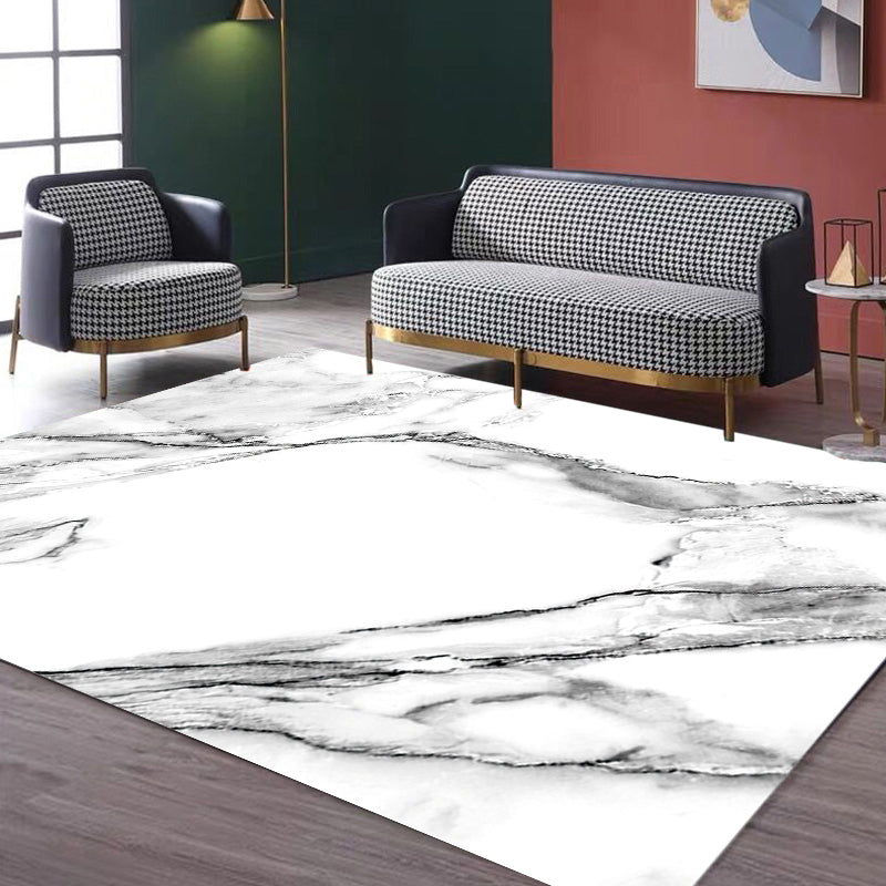 Avtoit | Casual Abstract Rug Black and White Modernist Area Rug Polyester Non-Slip Pet-Friendly Washable Rug for the Living Room