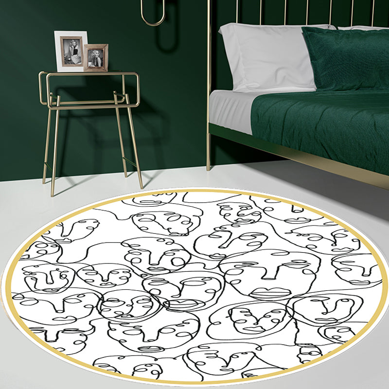 Avtoit | Modernism Face Pattern Carpet White Polypropylene Carpet Anti-Slip Underlay Pet Friendly Washable Carpet for Decoration