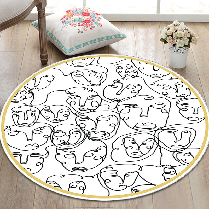 Avtoit | Modernism Face Pattern Carpet White Polypropylene Carpet Anti-Slip Underlay Pet Friendly Washable Carpet for Decoration