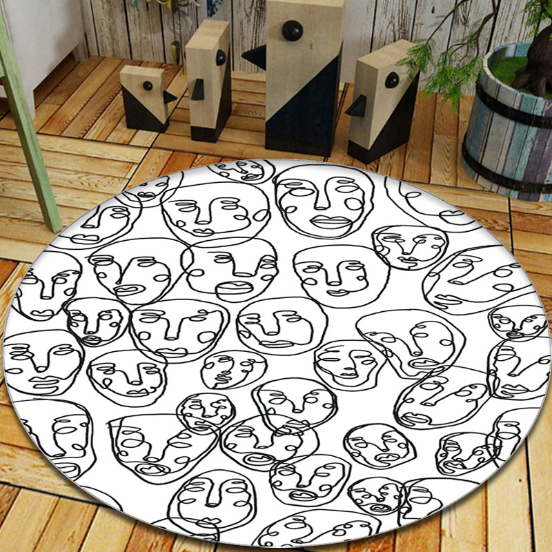 Avtoit | Modernism Face Pattern Carpet White Polypropylene Carpet Anti-Slip Underlay Pet Friendly Washable Carpet for Decoration