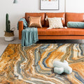 Avtoit | Brown Living Room Rug Modernism Swirl Stripes Pattern Rug Synthetic Machine Washable Non-Slip Backing Rug