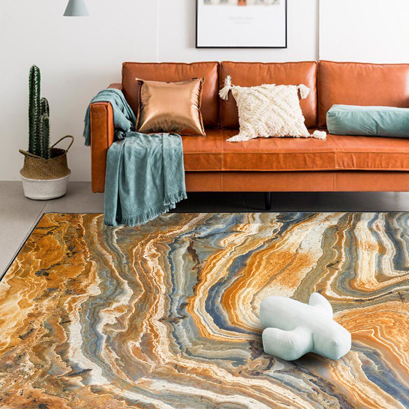 Avtoit | Brown Living Room Rug Modernism Swirl Stripes Pattern Rug Synthetic Machine Washable Non-Slip Backing Rug
