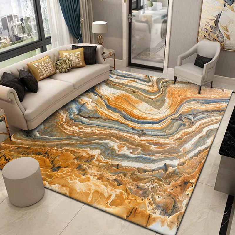 Avtoit | Brown Living Room Rug Modernism Swirl Stripes Pattern Rug Synthetic Machine Washable Non-Slip Backing Rug