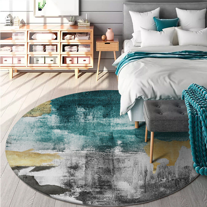 Avtoit | Industrial Abstract Carpet Blue Polyester Rug Non-Slip Pet-Friendly Washable Rug for Home