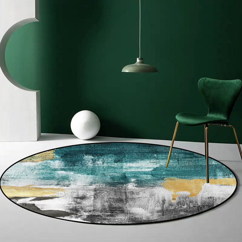 Avtoit | Industrial Abstract Carpet Blue Polyester Rug Non-Slip Pet-Friendly Washable Rug for Home