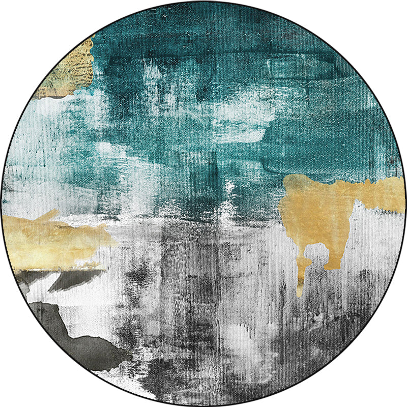 Avtoit | Industrial Abstract Carpet Blue Polyester Rug Non-Slip Pet-Friendly Washable Rug for Home