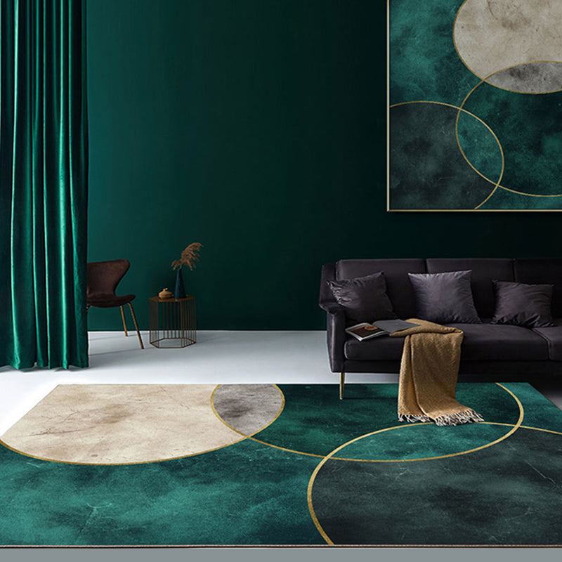 Avtoit | Nordic Parlor Rug Green Geometric Pattern Rug Polypropylene Washable Non-slip Pet-friendly Rug