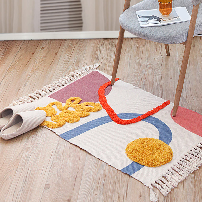 Avtoit | Multicolor Abstract Rug Cotton Novelty Rug Washable Non-Slip Pet-Friendly Rug for the Living Room
