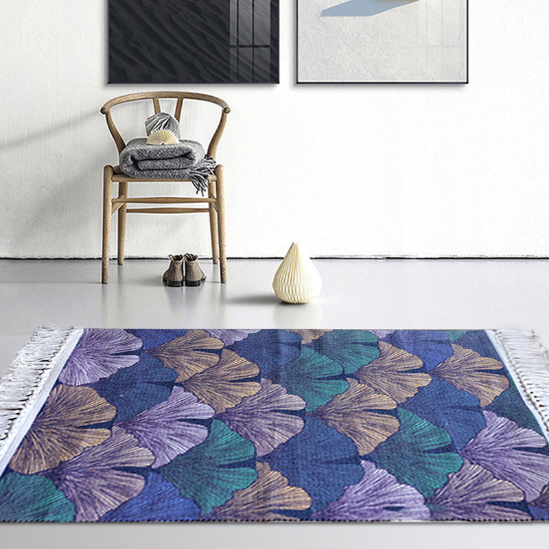 Avtoit | Stylish Leaf Pattern Carpet Multicolors Tropical Carpet Cotton Washable Non-Slip Pet-Friendly Carpet for Living Room