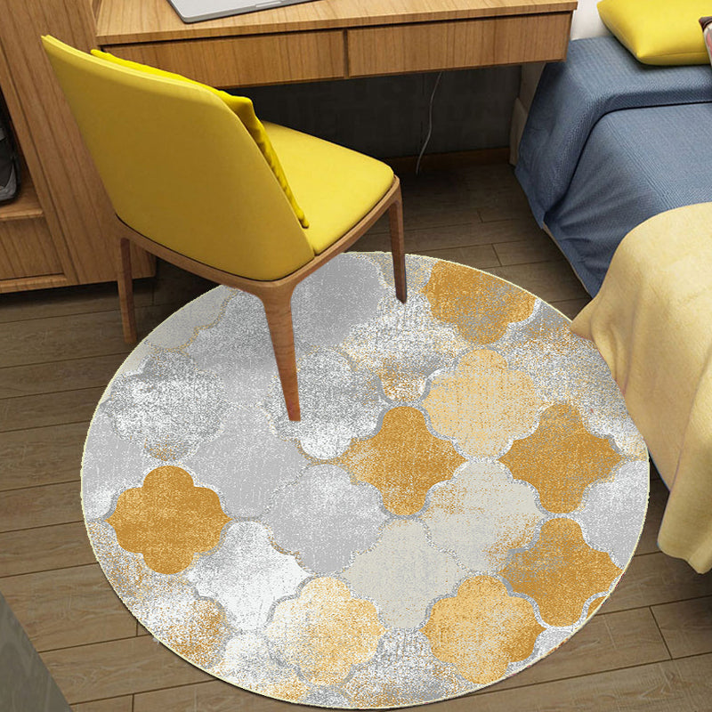 Avtoit | Gold geometric ogee pattern rug synthetic Moroccan area rug washable pet-friendly rug for decoration