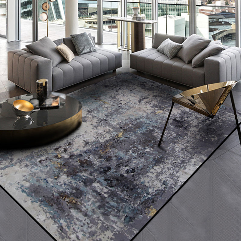 Avtoit | Industrial Living Room Rug Black Abstract Indoor Carpet Polyester Non-Slip Washable Pet-Friendly Rug