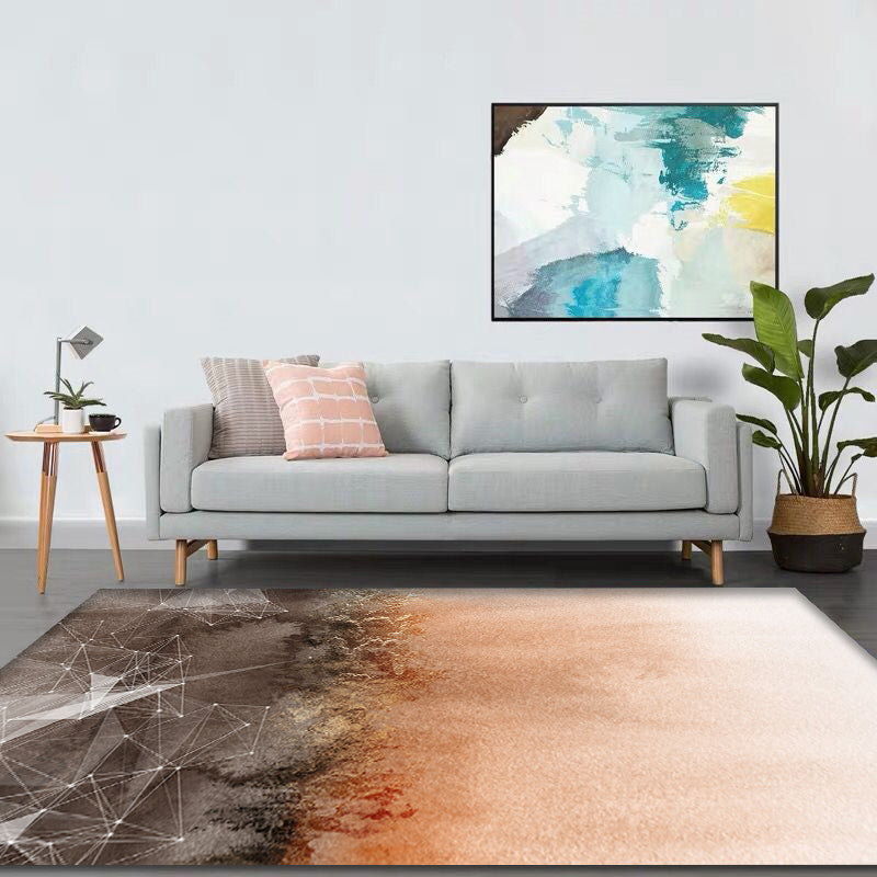Avtoit | Modern Parlor Rug Orange Ombre and Geometric Pattern Rug Polyester Washable Non-Slip Pet-Friendly Rug