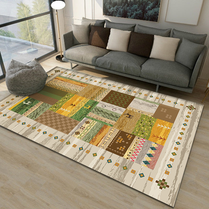Avtoit | Brown and Green Southwestern Rug Polypropylene Tribal Diamond Pattern Rug Pet Friendly Washable Non-Slip Rug for Decoration