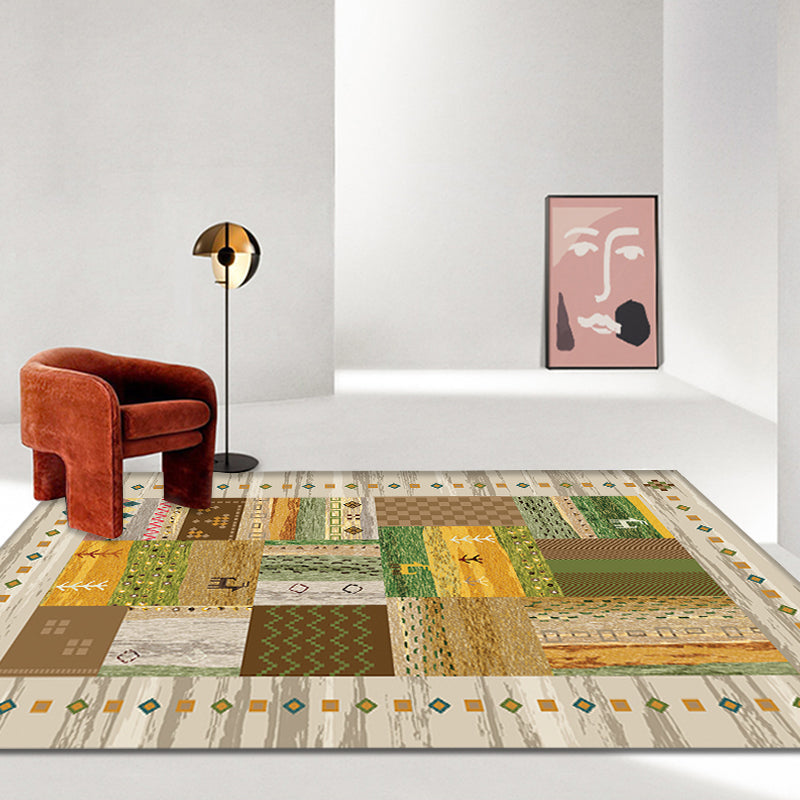 Avtoit | Brown and Green Southwestern Rug Polypropylene Tribal Diamond Pattern Rug Pet Friendly Washable Non-Slip Rug for Decoration