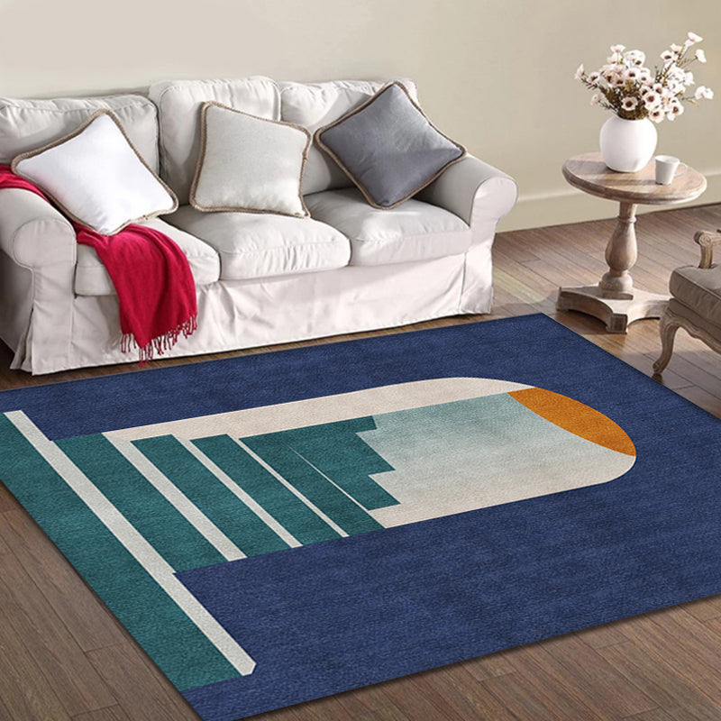 Avtoit | Blue Nordic Rug Polypropylene Door Pattern Rug Pet Friendly Washable Non-Slip Rug for Bedroom