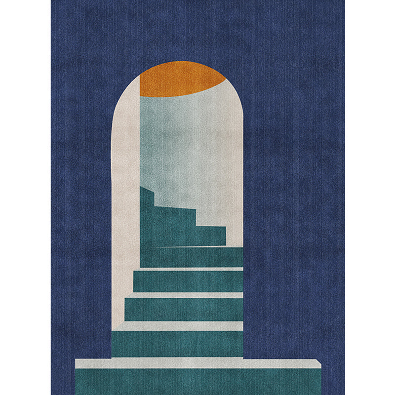 Avtoit | Blue Nordic Rug Polypropylene Door Pattern Rug Pet Friendly Washable Non-Slip Rug for Bedroom