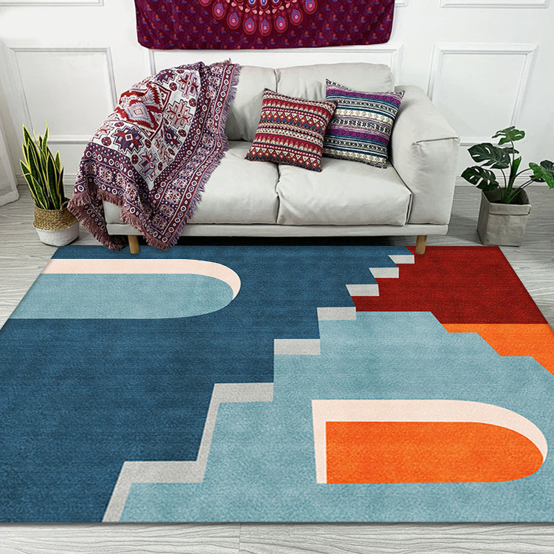 Avtoit | Blue Nordic Rug Polypropylene Door Pattern Rug Pet Friendly Washable Non-Slip Rug for Bedroom