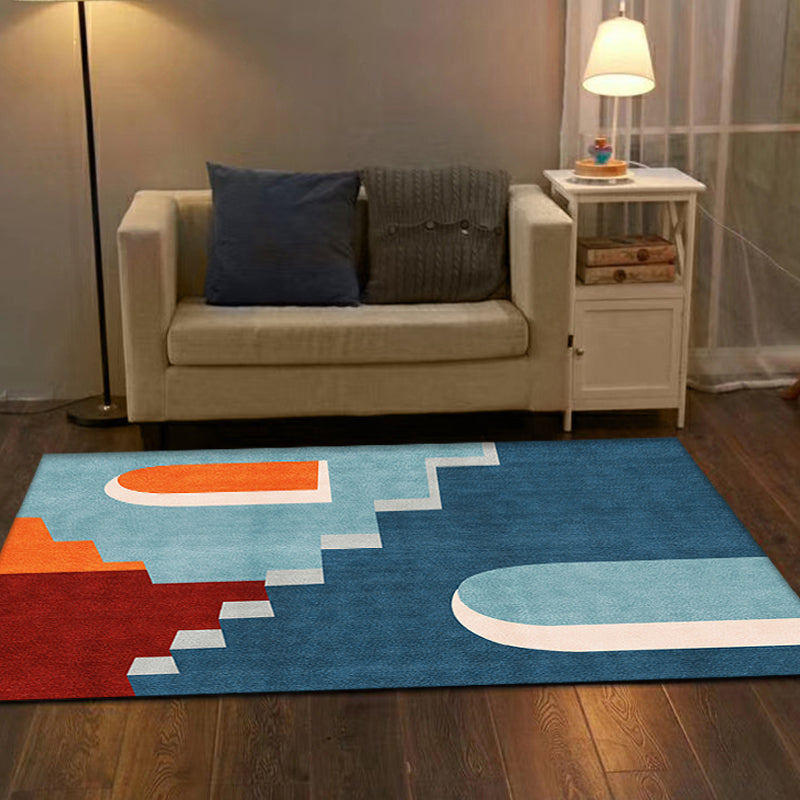 Avtoit | Blue Nordic Rug Polypropylene Door Pattern Rug Pet Friendly Washable Non-Slip Rug for Bedroom