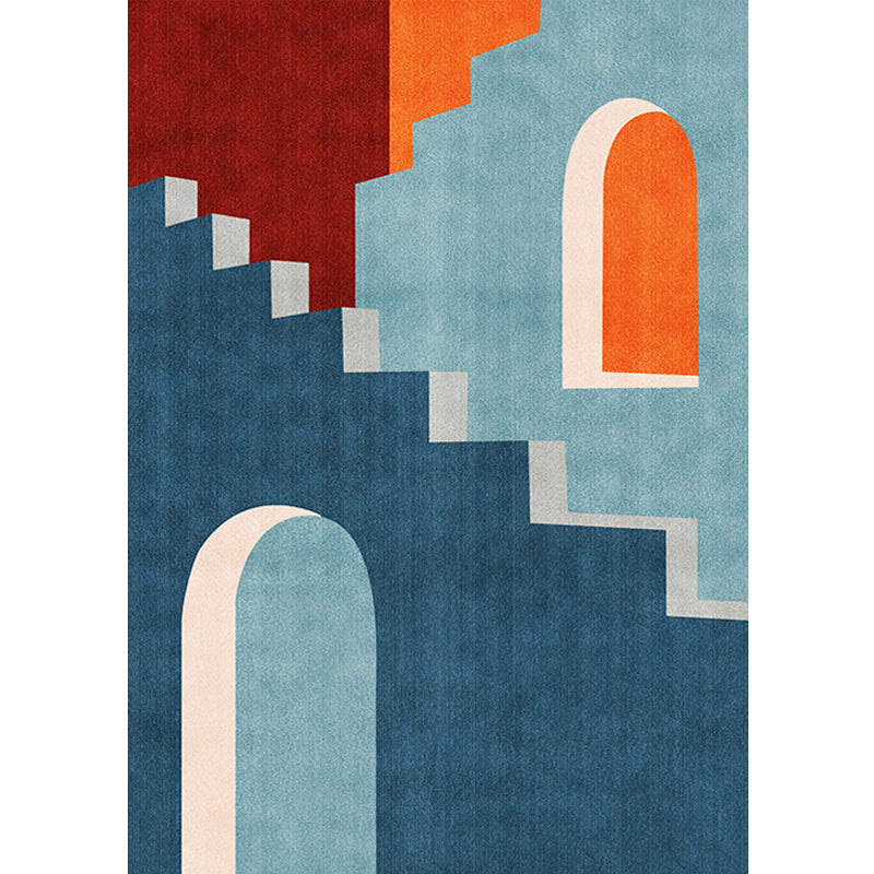 Avtoit | Blue Nordic Rug Polypropylene Door Pattern Rug Pet Friendly Washable Non-Slip Rug for Bedroom