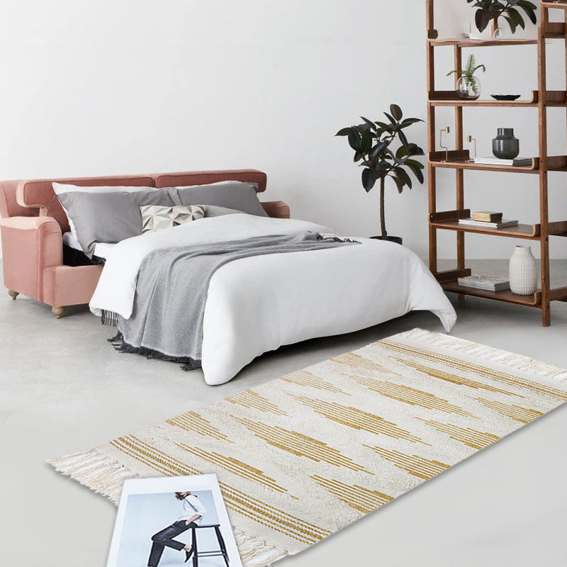 Avtoit | Yellow and gray bedroom carpet southwestern striped pattern carpet cotton non-slip backing washable area rug