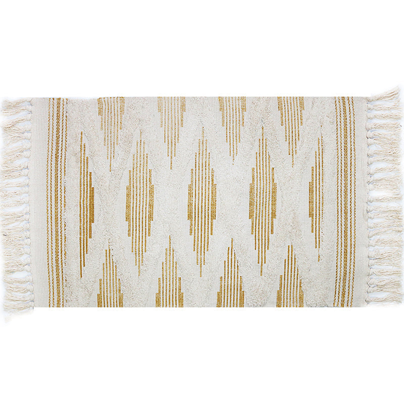 Avtoit | Yellow and gray bedroom carpet southwestern striped pattern carpet cotton non-slip backing washable area rug