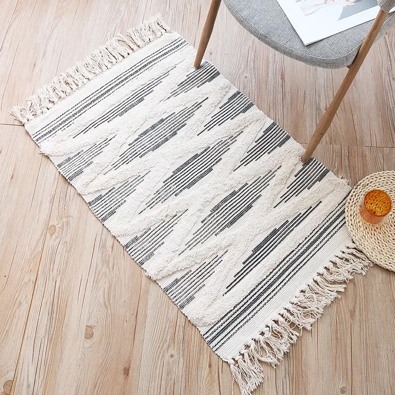 Avtoit | Yellow and gray bedroom carpet southwestern striped pattern carpet cotton non-slip backing washable area rug