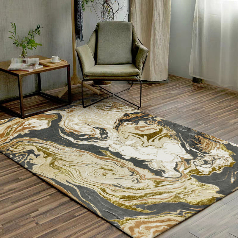 Avtoit | Gold Abstract Carpet Polyester Modern Rug Washable Non-slip Back Carpet for Decoration