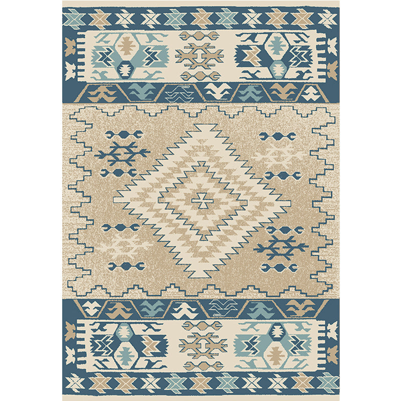 Avtoit | Brown and Blue Bohemian Rug Synthetic Tribal Diamond Pattern Rug Pet-Friendly Washable Non-Slip Rug for Decoration