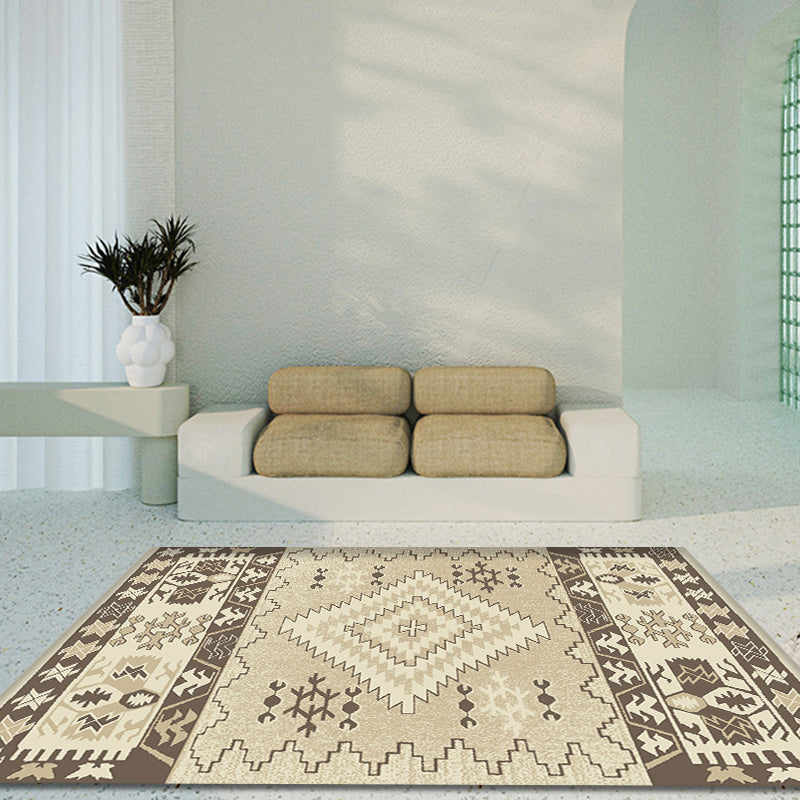 Avtoit | Brown and Blue Bohemian Rug Synthetic Tribal Diamond Pattern Rug Pet-Friendly Washable Non-Slip Rug for Decoration